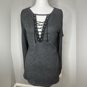 No Comment NY LA Lace-Up Long Sleeve Top Size Medium